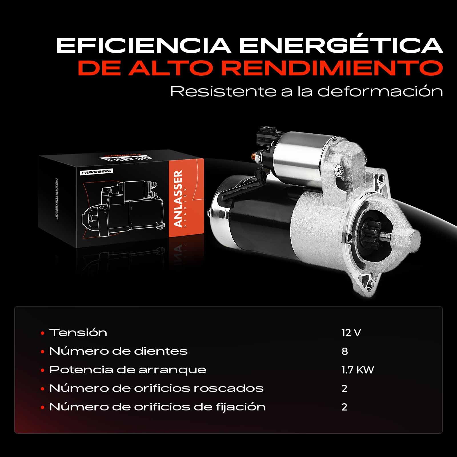 Frankberg Motor de arranque para automóvil Diesel 1,7 KW/12 V/8 dientes Compatible con i30 FD 1.6L 1.6L Cee'D Sportswagon JD 1.6L Replace# 361002A30,36100-2A100