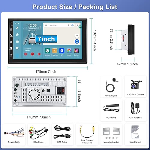 Miniatura 7 de Podofo 8-core 4+64G Android coche estéreo doble DIN Radio con Carplay inalámbricoAndroid Auto 7 pulgadas IPS pantalla táctil Headunit Soporte Espejo