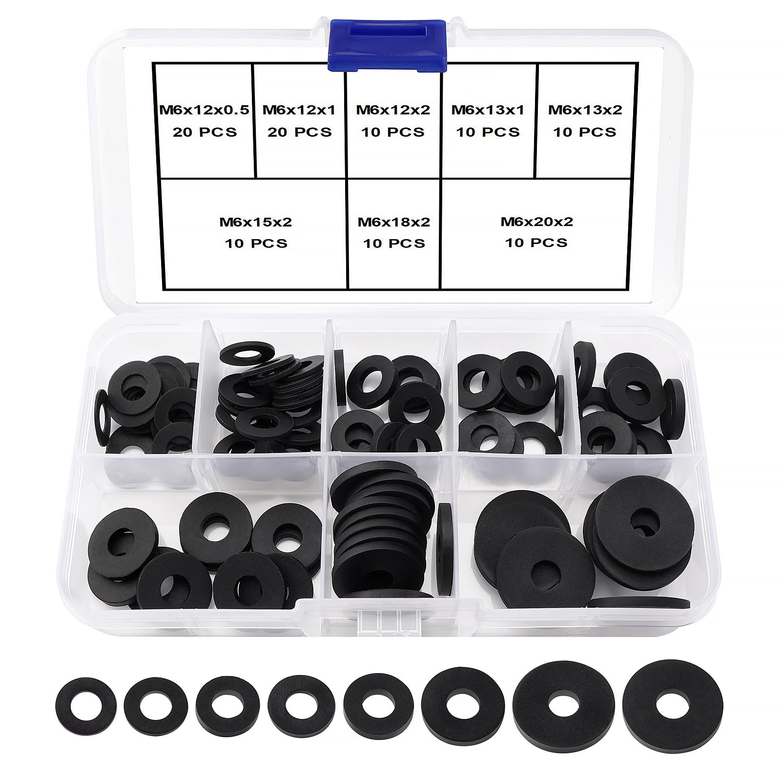 YIXISI 100 PCS M6 Silicone Flat Washers Assortment Kit, Sealing Silicone Washers, Vibration Damping Grommets, for Bolts/Faucets/Screws/Garden Hose/Plumbing, Black