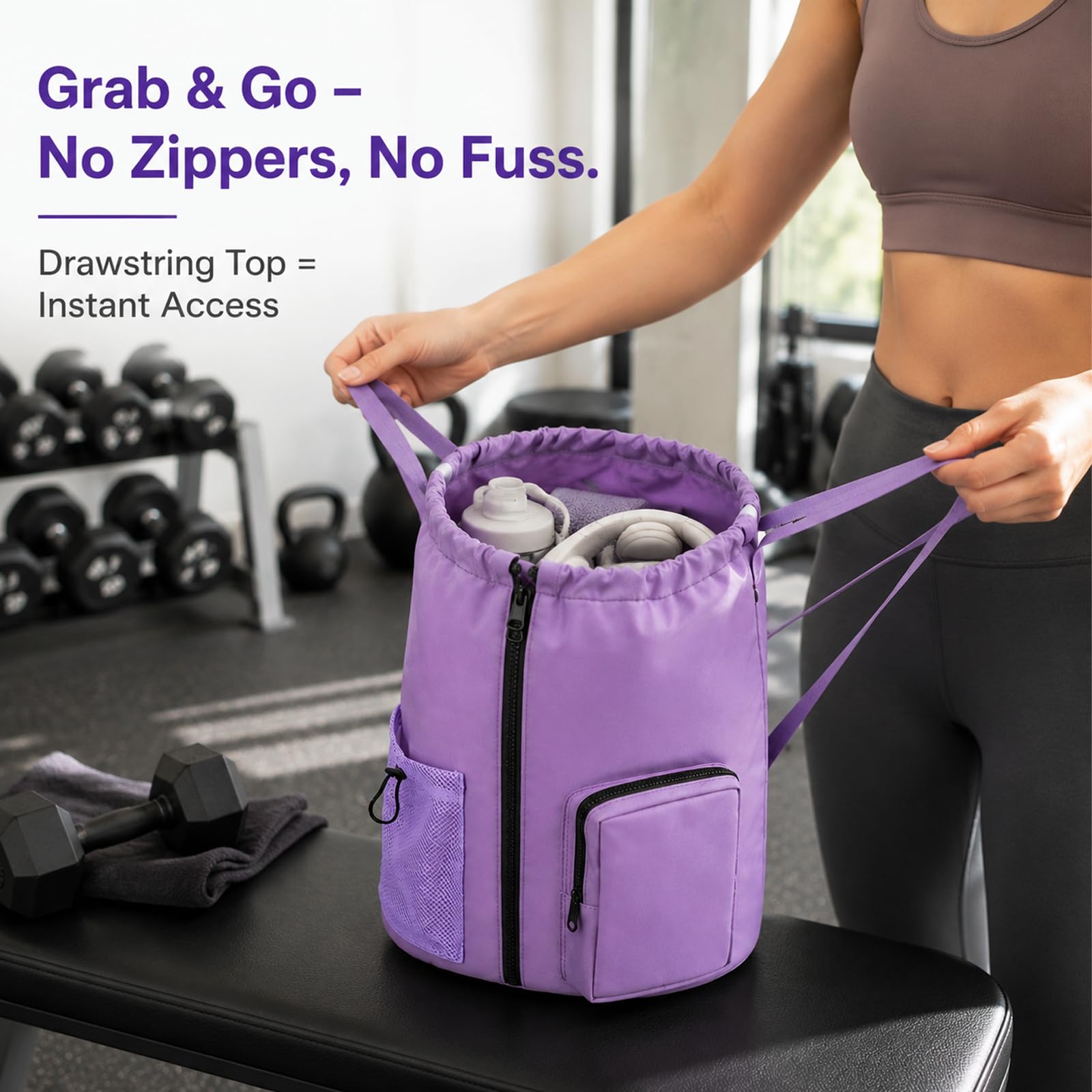 Borsa Sportiva da Donna, 20L Zaino Da Nuoto, Borsa da Palestra, Zaino Sportivo da Uomo, per Fitness, Yoga, Tennis, Escursionismo (Violet, Medio)