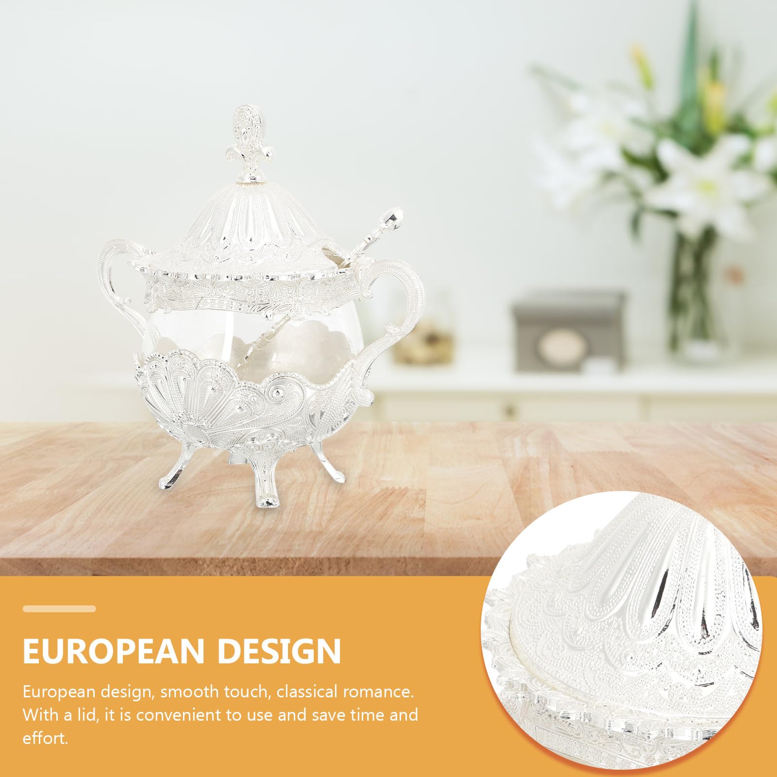 GALPADA Barattolo Ermetico per Zucchero e Spezie in Lega di Zinco e Vetro con Ampia Apertura e Design Europeo Classico per Cucina e Feste Capacità Grande Colore Argento