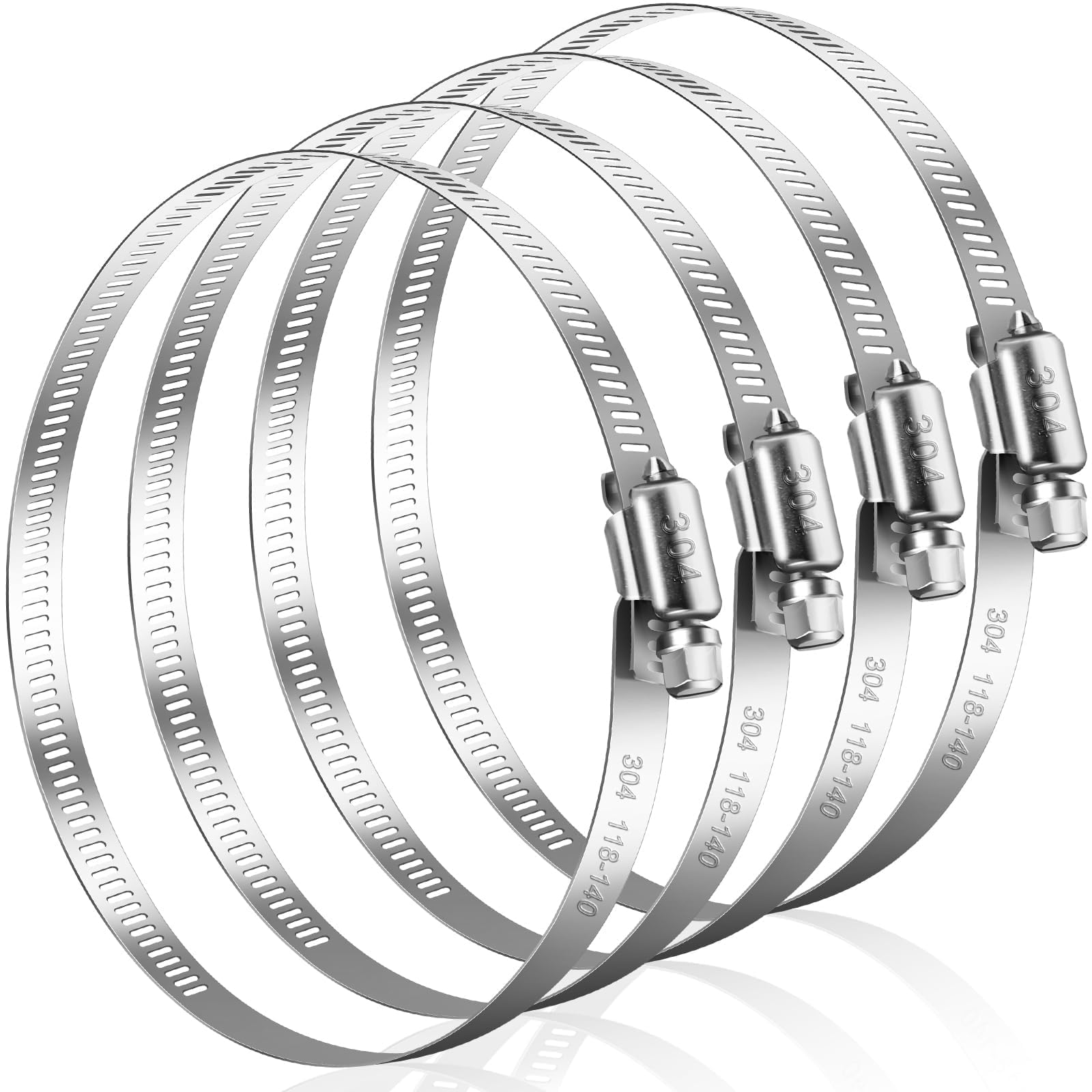 Bolatus Hose Clips 118-140 mm, 4 Pcs Hose Clamp Stainless Steel 304 Adjustable Screw Clamps, Pipe Clamps Assortment for Pool, House Gas Pipe, Garden Hose — image 1