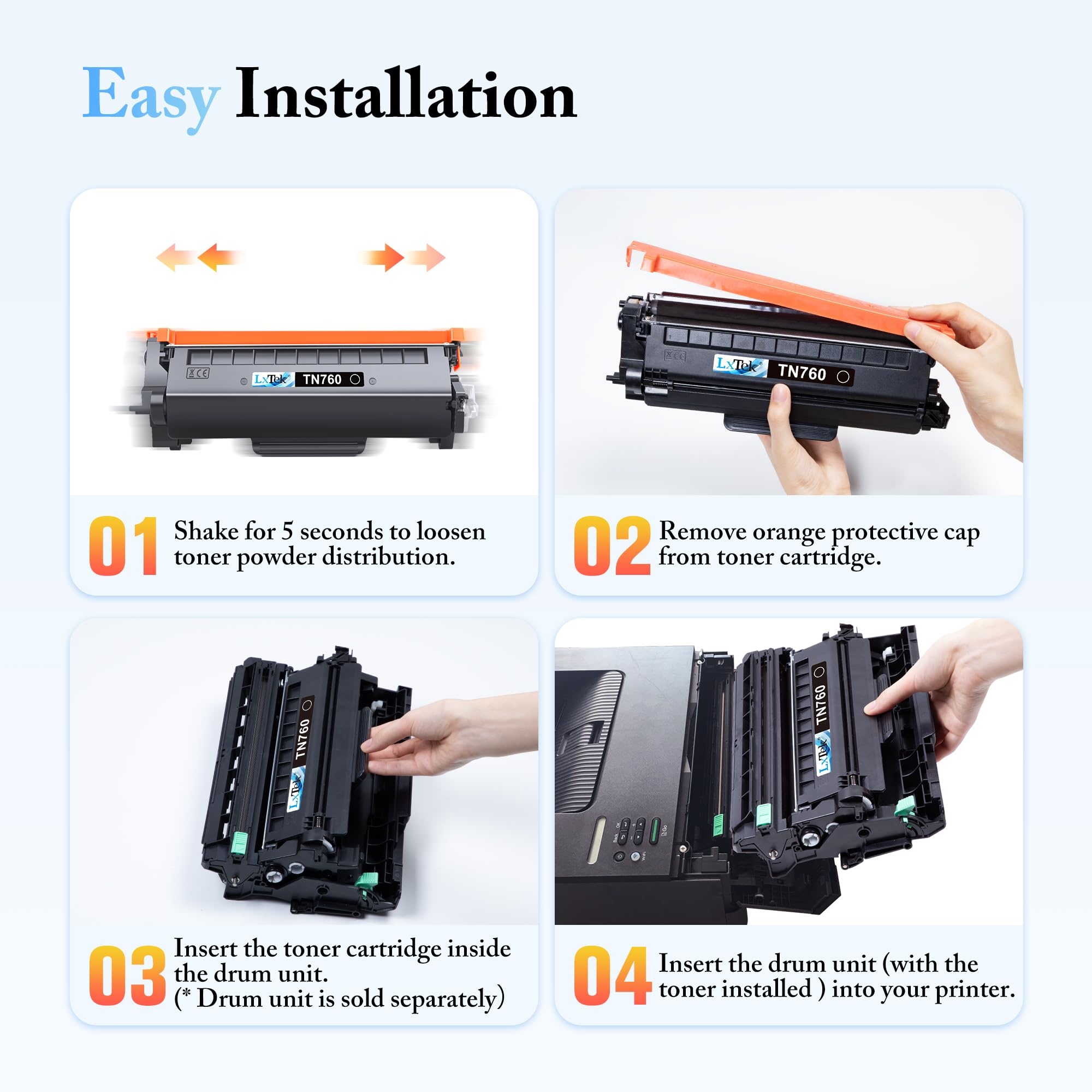LxTek Lot de 2 Cartouches de Toner de Rechange compatibles pour Brother TN760 TN 760 TN730 TN 730 à Compatible avec MFC-L2710DW HL-L2350DW HL-L2370DWXL MFC-L2750DW HL-L2395DW MFC-L2690DW