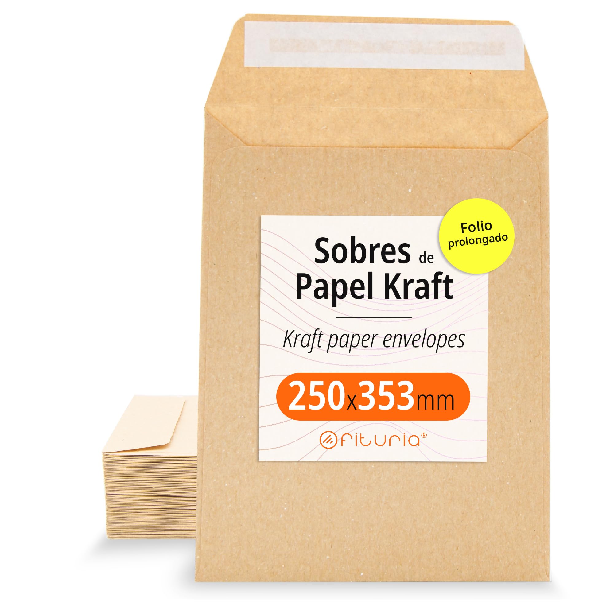Sobres de Papel Kraft, Sobres para Documentos, Regalos, Invitaciones Boda y Envíos, Bolsas de Papel Resistentes, Versátiles para Todas las Ocasiones, Folio Prolongado - Ofituria (250x353, 50 uds)
