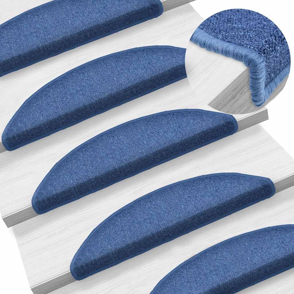 vidaXL Tapis d'escalier 20 pièces 56 x 17 x 3 cm Bleu Demi-Rond