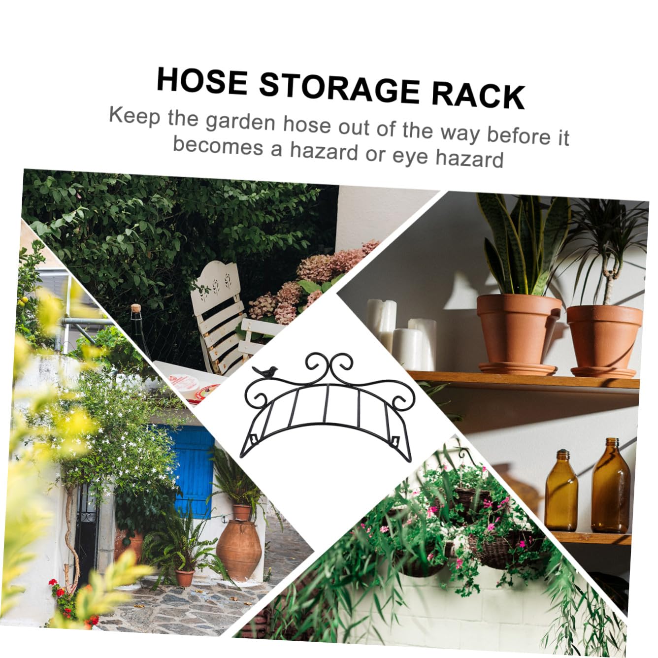 Artibetter Soporte Riego de Hierro Jardín Manguera de Estilo para Negro Antiguo, Organizador Resistente para Tubo y Almacenamiento Pared en Uso
