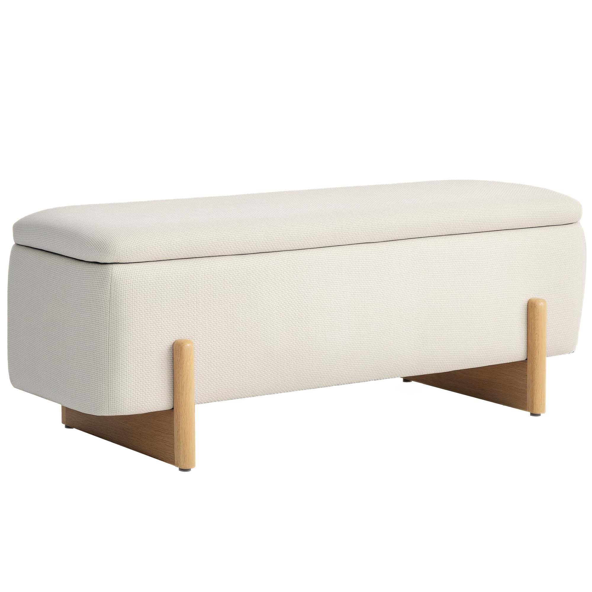HOMCOM Sitzbank mit Stauraum, Polsterbank mit Leinenoptik, Sitztruhe mit Sicherheitsscharniere, Holzbeine Bettbank Truhenbank für Wohnzimmer, Schlafzimmer, Flur, 111 x 44 x 44,5 cm