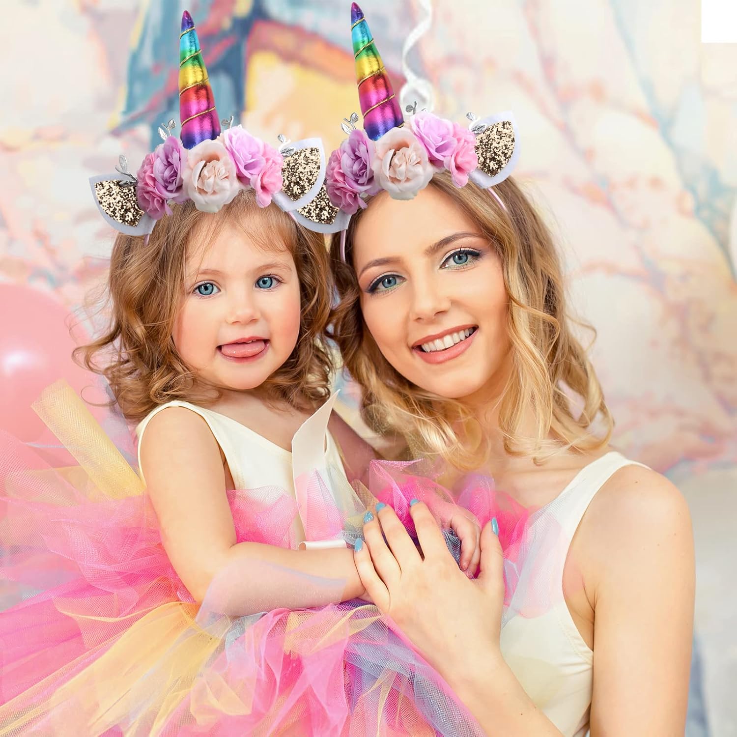 Unicorn Headband, AHIER Rainbow Glitter Horn Headband Cat Ear Head Bands Flowers Headwear Accessory for Unicorn Party Supplies   : Clothing, Shoes & Jewelry