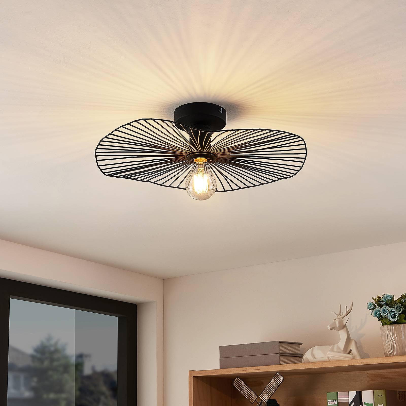 Lindby Plafonnier Ruota à intensité variable (Antique, Classic) en Noir Métal e. a. pour Salon & Salle manger (1 lampe,à E27) Luminaire Lampe Plafond Eclerage Eclairage