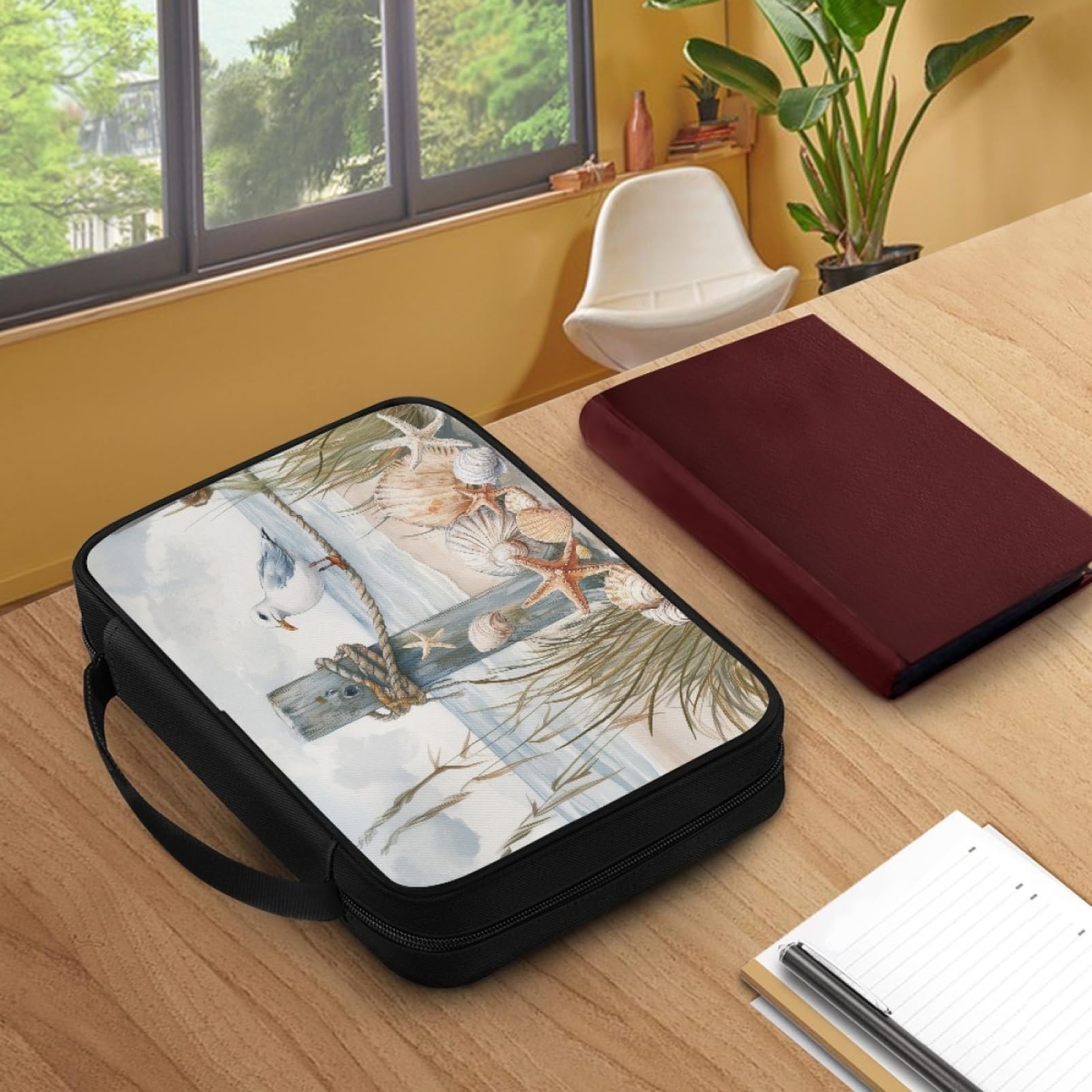 Custodia Libro Shell Blu Beige Copertura Bibbia con Manico Cerniera Tela in Poliestere per Uomo Donna Porta Libro Grandi Capacità Custodia per Libri 27.5x22.5x5.5 cm