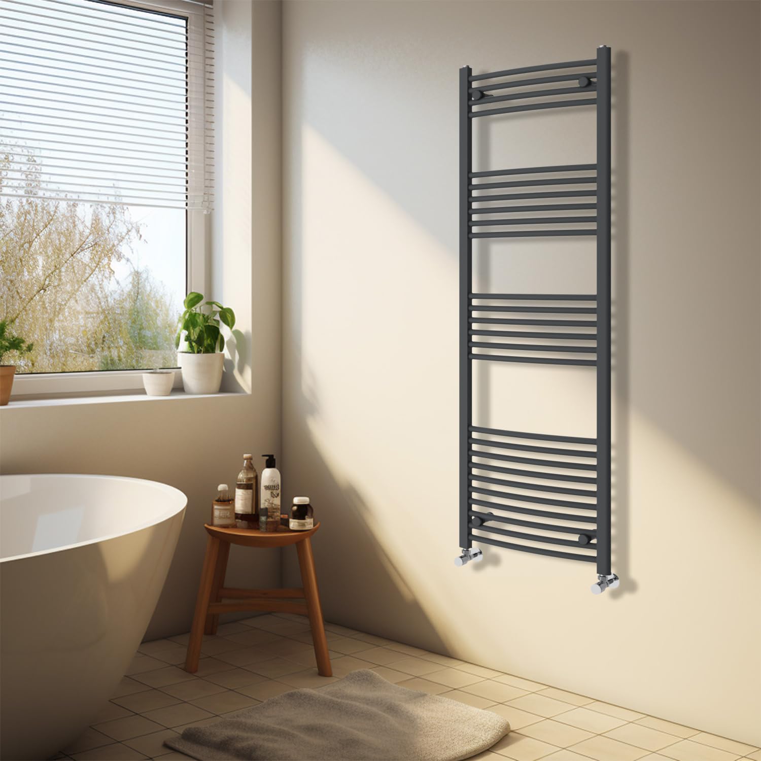 Nrg Anthracite Heated Towel Rail Curved Designer Bathroom Radiator - 1600×500Mm