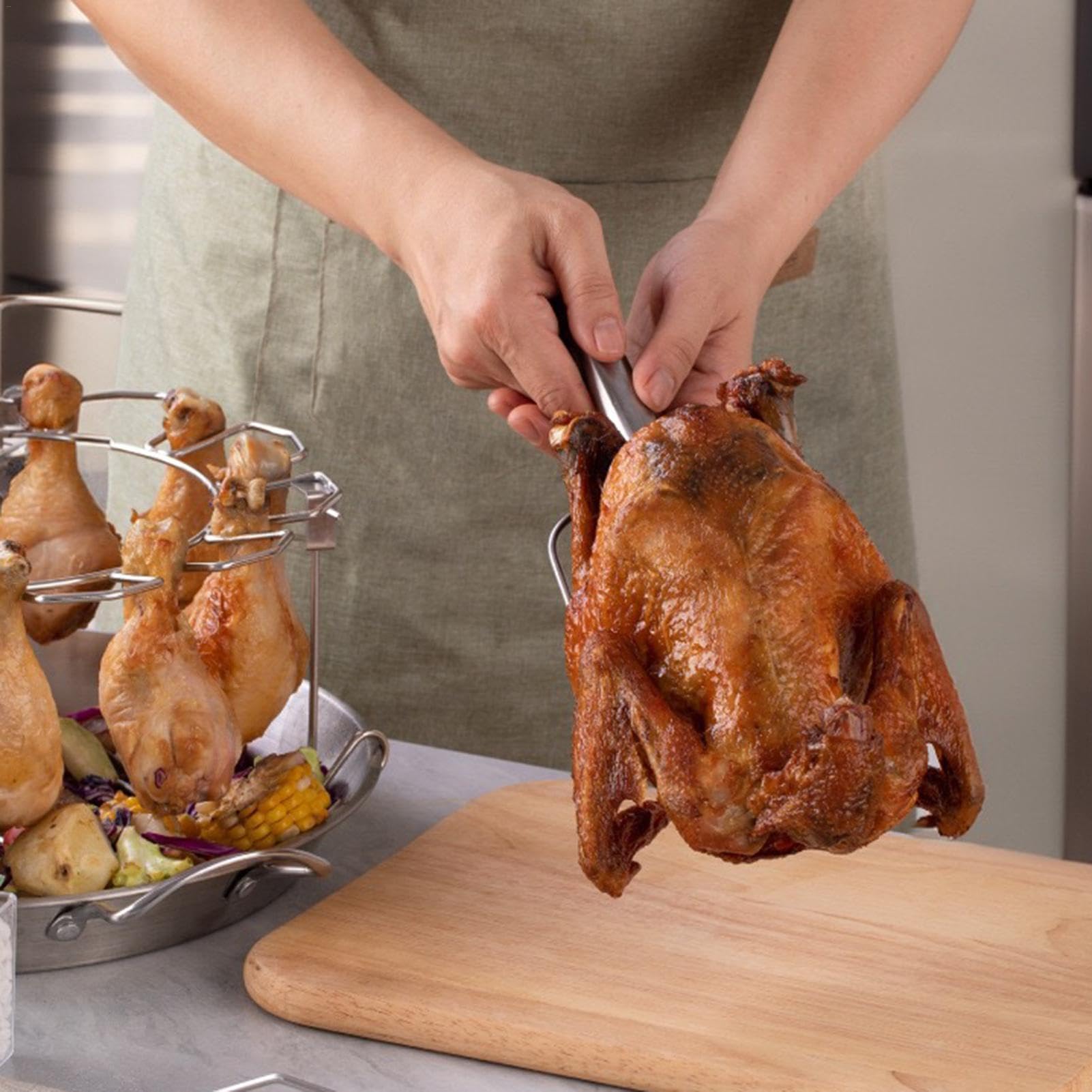 Estante para baquetas de pollo, estante de patas de pollo de acero inoxidable, estante vertical para asar pollo, soporte para herramientas de parrilla, estante redondo de acero inoxidable, estante