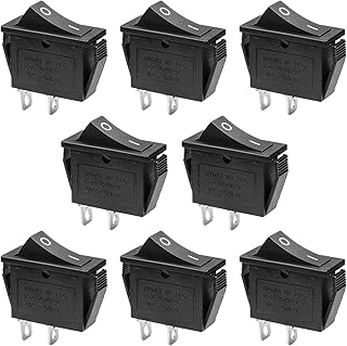 QTEATAK 8 Pcs SPST Snap-in ON-Off 2 Pin Snap Rocker Boat Switch Black AC 250V 15A 125V 20A for Car Auto Boat Household Appliances