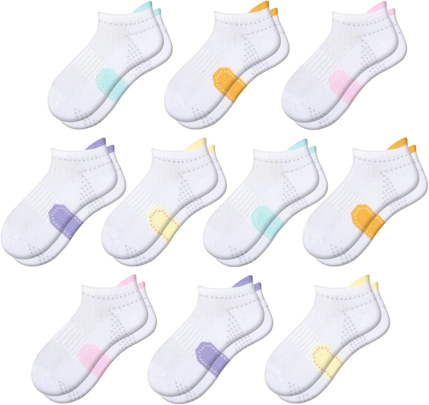 Comfoex 10 Pairs Girls Socks Ankle Athletic Low Cut Short For Kids 4-7 7-10 Years Olds With Cushioned Sole