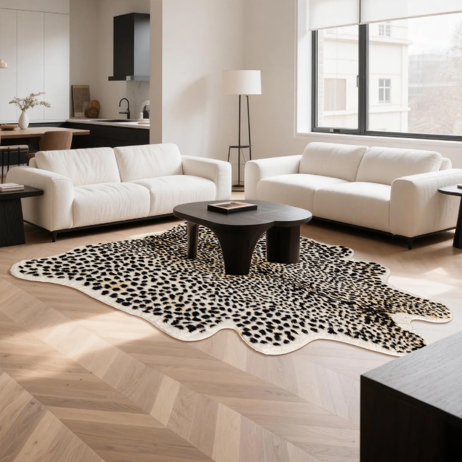 Photo 1 of Huichenxing2021FURSTORE Leopard Rug Cheetah Print Rugs for Living Room Bedroom Faux Animal Print Area Carpet Cowhide Skin Mat 4.6x5.8ft