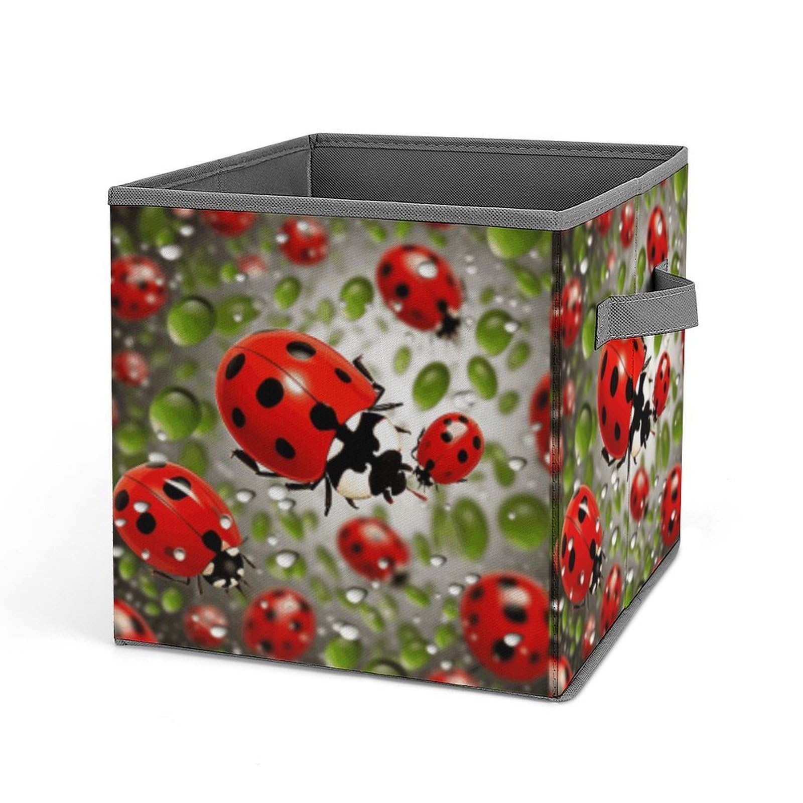 Ladybug Storage Baskets Collapsible, Exquisite Pattern Cube Box, Canvas Fabric Storage Bins with Handles, Clothe Organizer Box for Home Decorative Office Bedroom