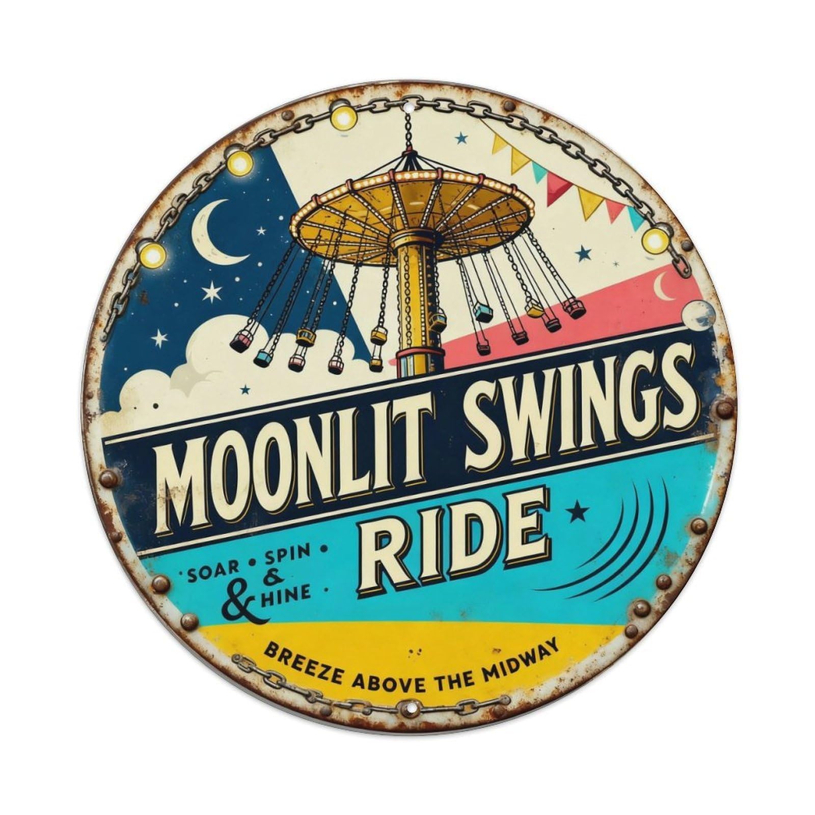 Moonlit Swings Ride Sign Metal Tin Sign Plaque