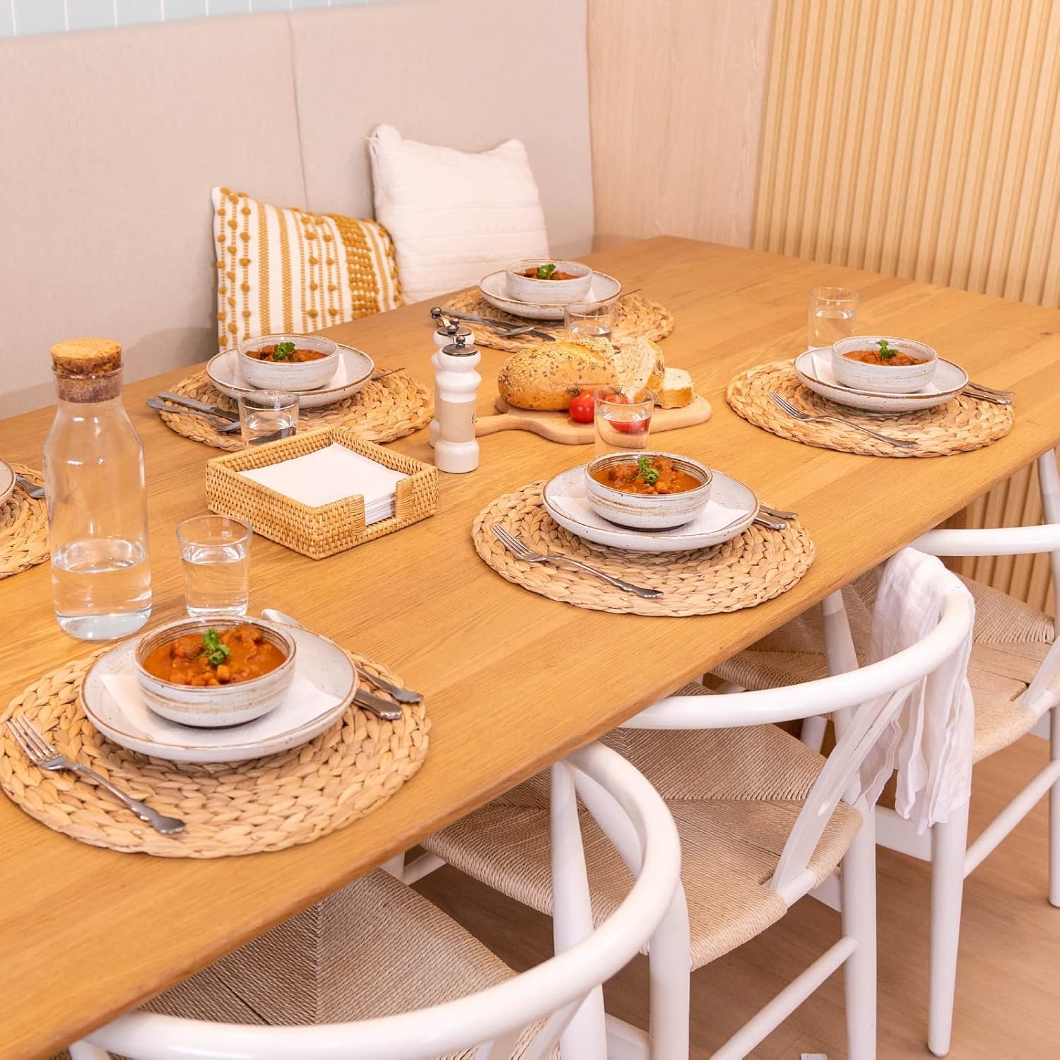 Lot de 6 Sets de Table Ronds tissés en Jacinthe d'eau Naturelle en Osier tressé pour Table à Manger, Automne, Halloween, Thanksgiving, Noël (33 cm)