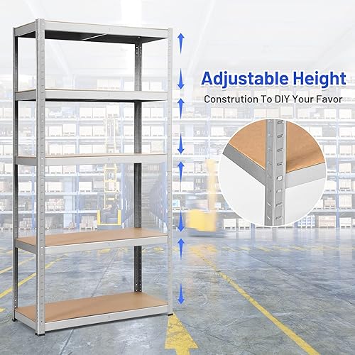 Miniatura 4 de ERGOMASTER Estantes de acero de 5 niveles para almacenamiento, organización de garaje resistente, estante para libros, utensilios de cocina y