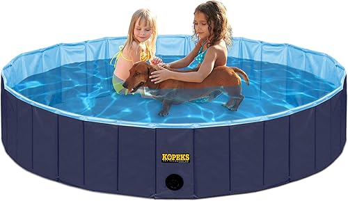 KOPEKS Bañera para piscina al aire libre, portátil, plegable, ideal para mascotas, grande de 47 x 12 pulgadas, azul (piscina-azul-grande)