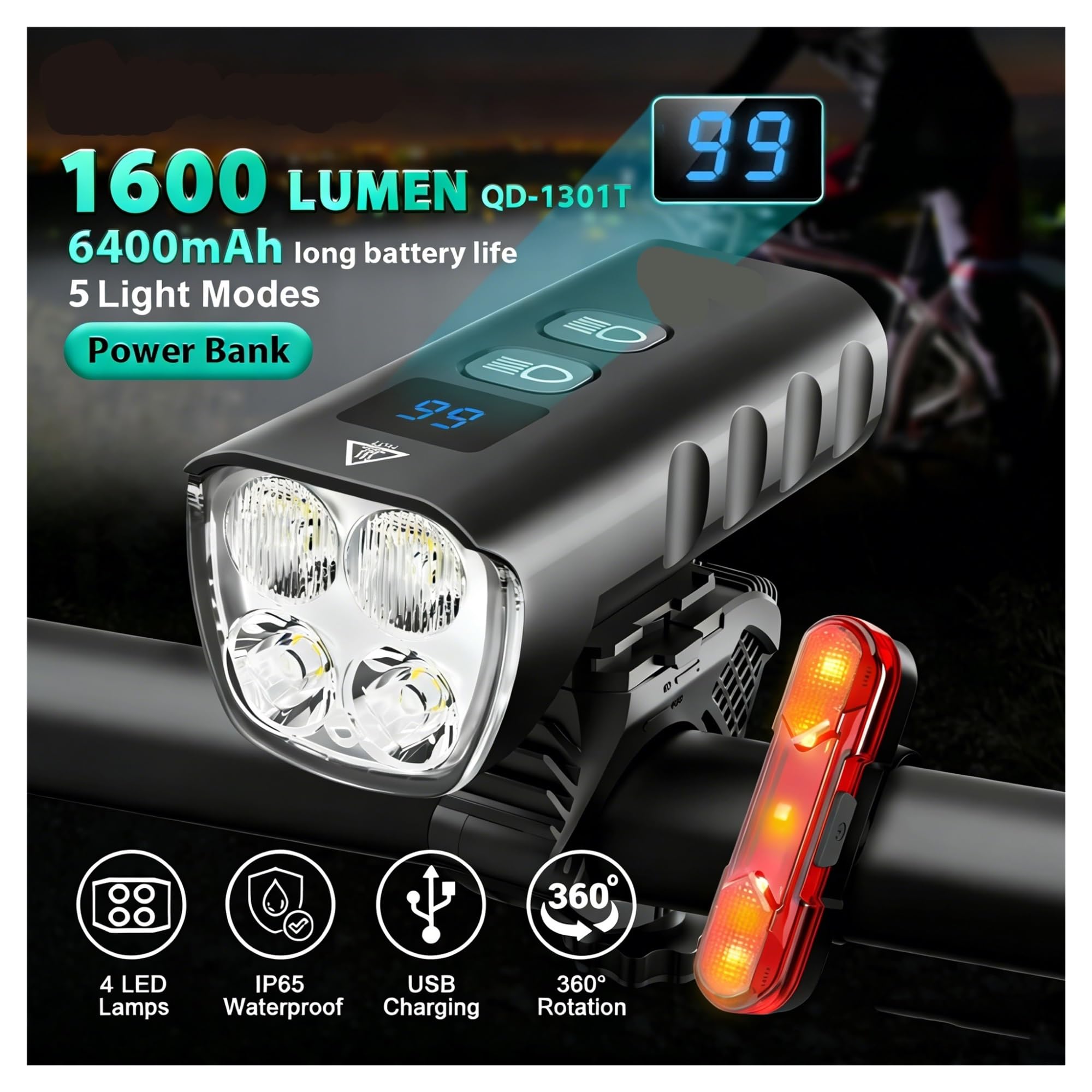 1 luz Delantera LED for Bicicleta de 1600 LM.