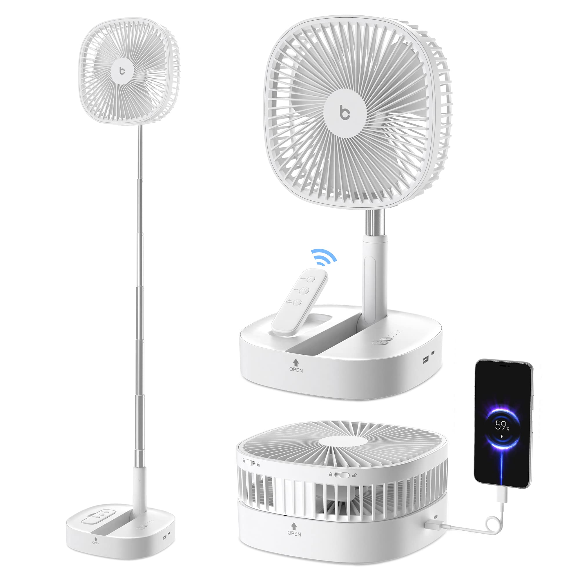 Desk and Floor Fan (White and Silver)