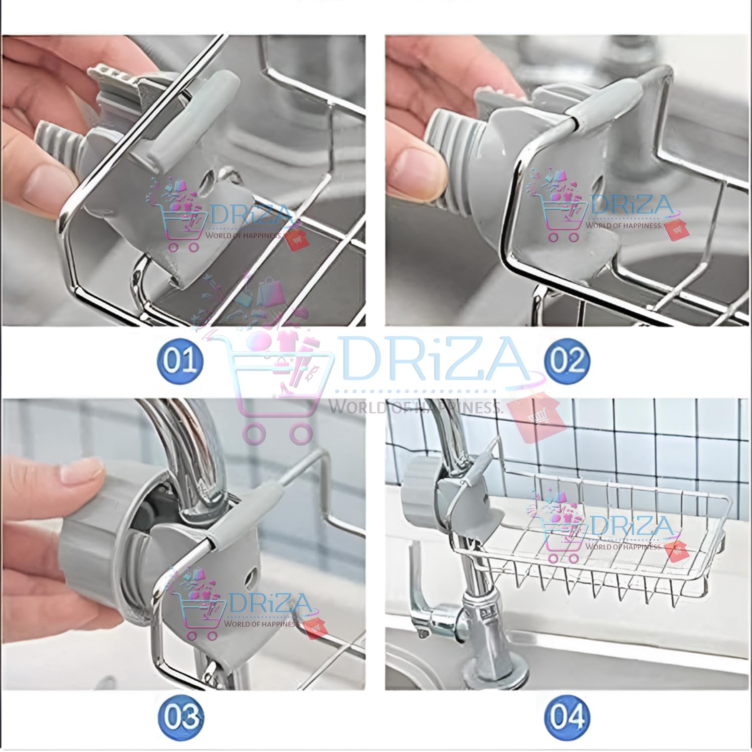 DRIZA Stainless Steel Heavy Duty Thickening Hanging Faucet Drain Rack Kitchen Sink Caddy for Scrubbers, Bathroom's Sponge Holder Rack Hanging Sink Organizer Stand Caddy Rack Towel Holder. 4