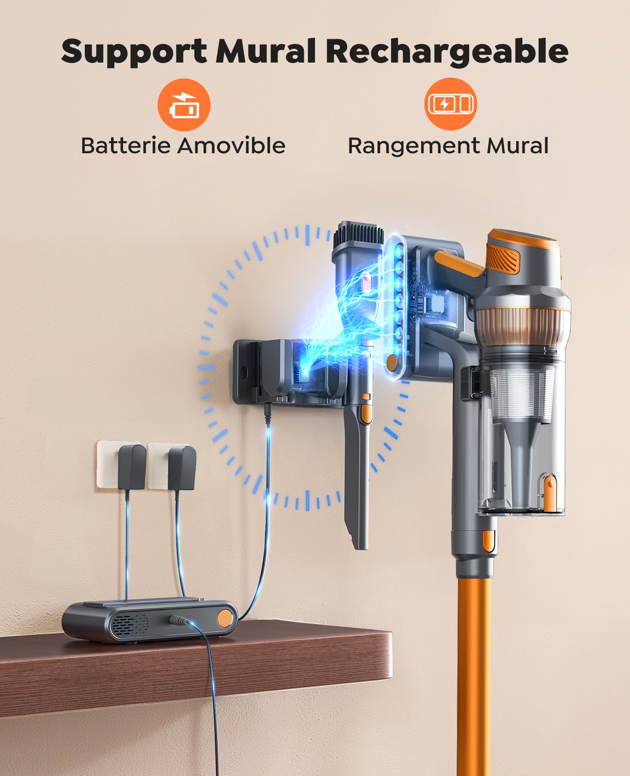 SMOTURE Aspirateur Balai sans Fil 650W/55KPa/70Min, Aspirateur sans Fil Puissant avec Tuyau Extensible 1m, Charge Murale, Mode Auto, Aspirateur Balai Écran LCD pour Poils d’Animaux/Sols/Tapis/Voiture