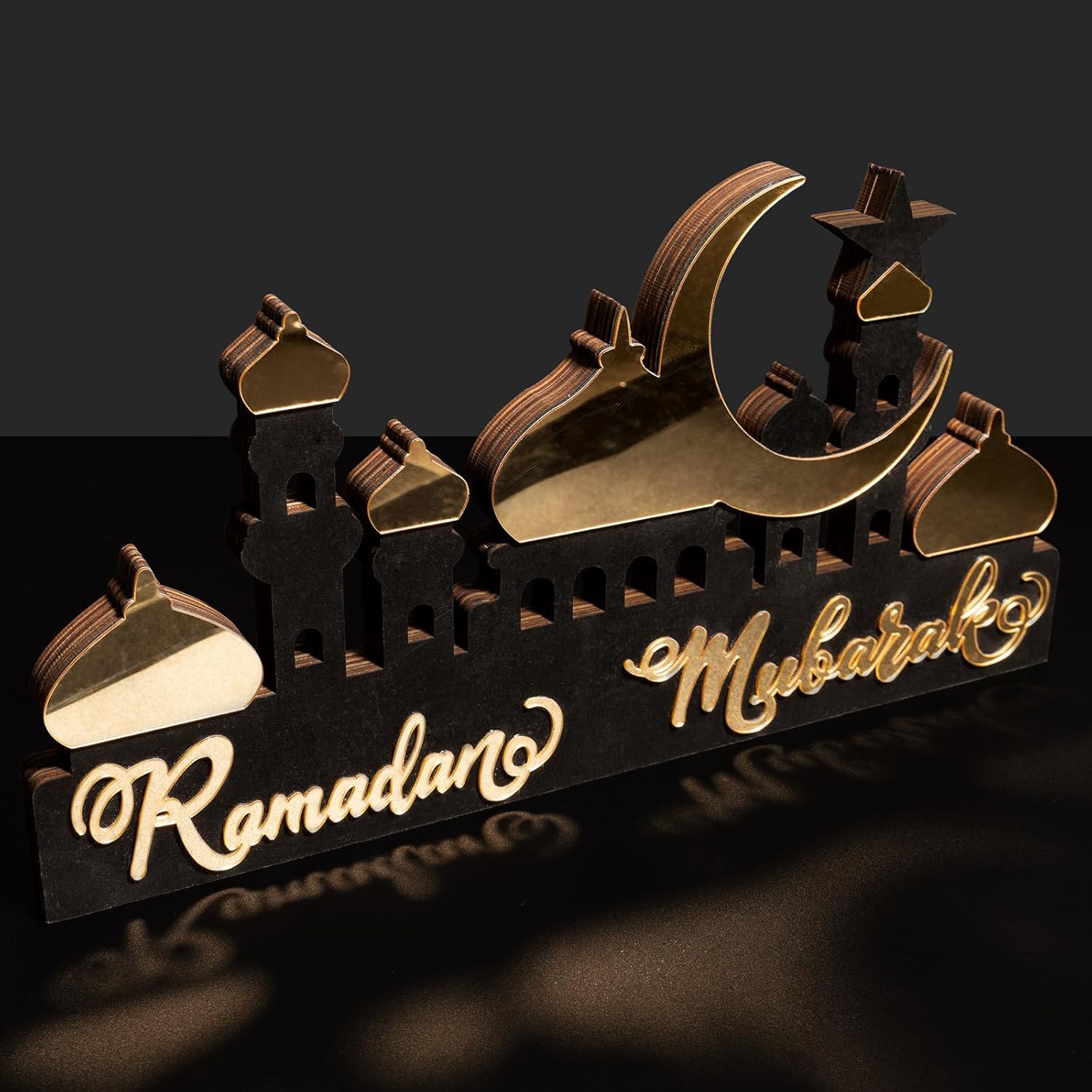 flangairy Ramadan Mubarak Sign Eid Mubarak Decorations For Home 2024 Wooden Islamic Mosque Muslim Table Top Centerpiece Black Gold Wood Acrylic Moon Stand Letters Indoor Decor Ramadan Kareem Gifts