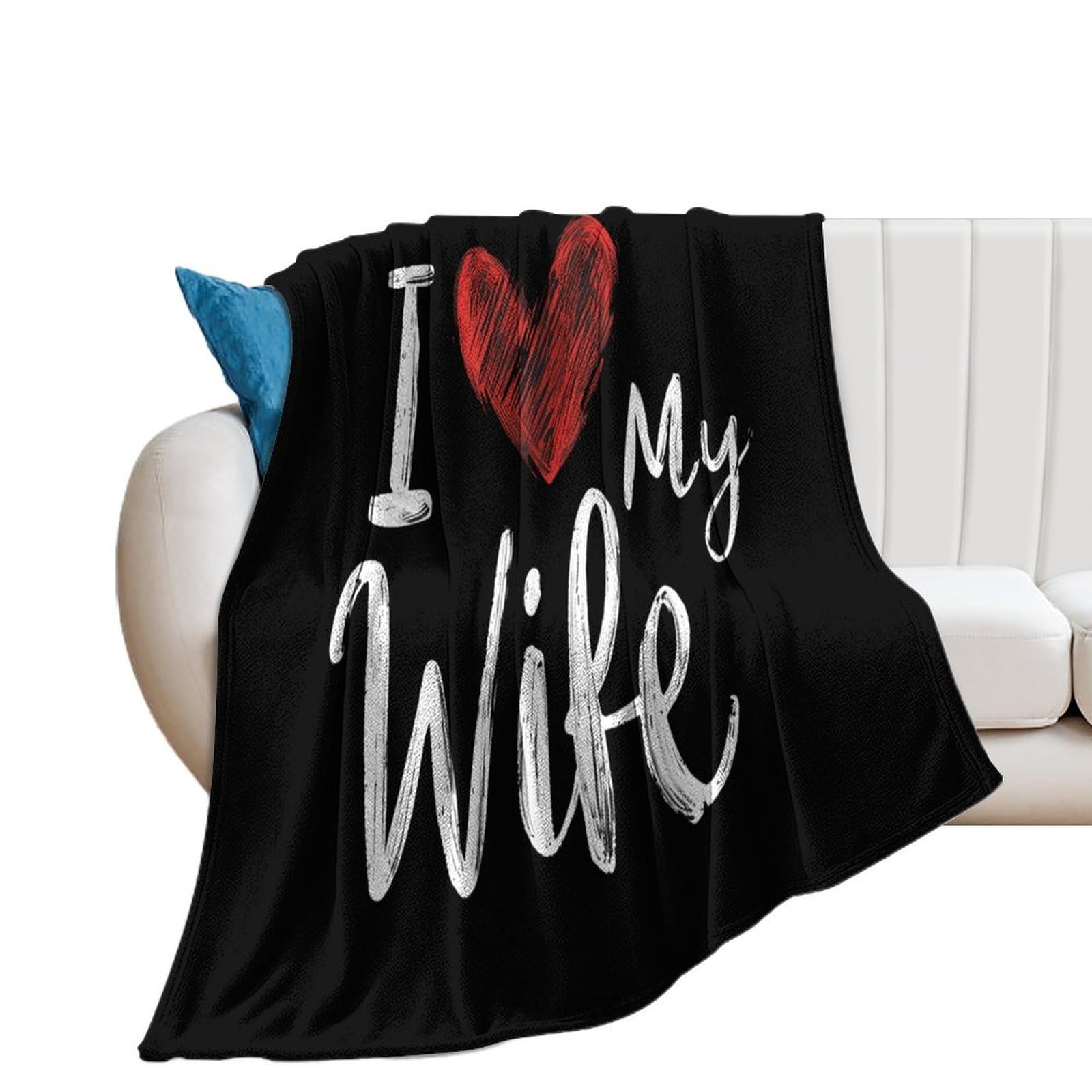 I Love My Wife Soft Flannel Blanket Throw Fashion Plush Blankets Lightweight Throws for Couch Bed 60