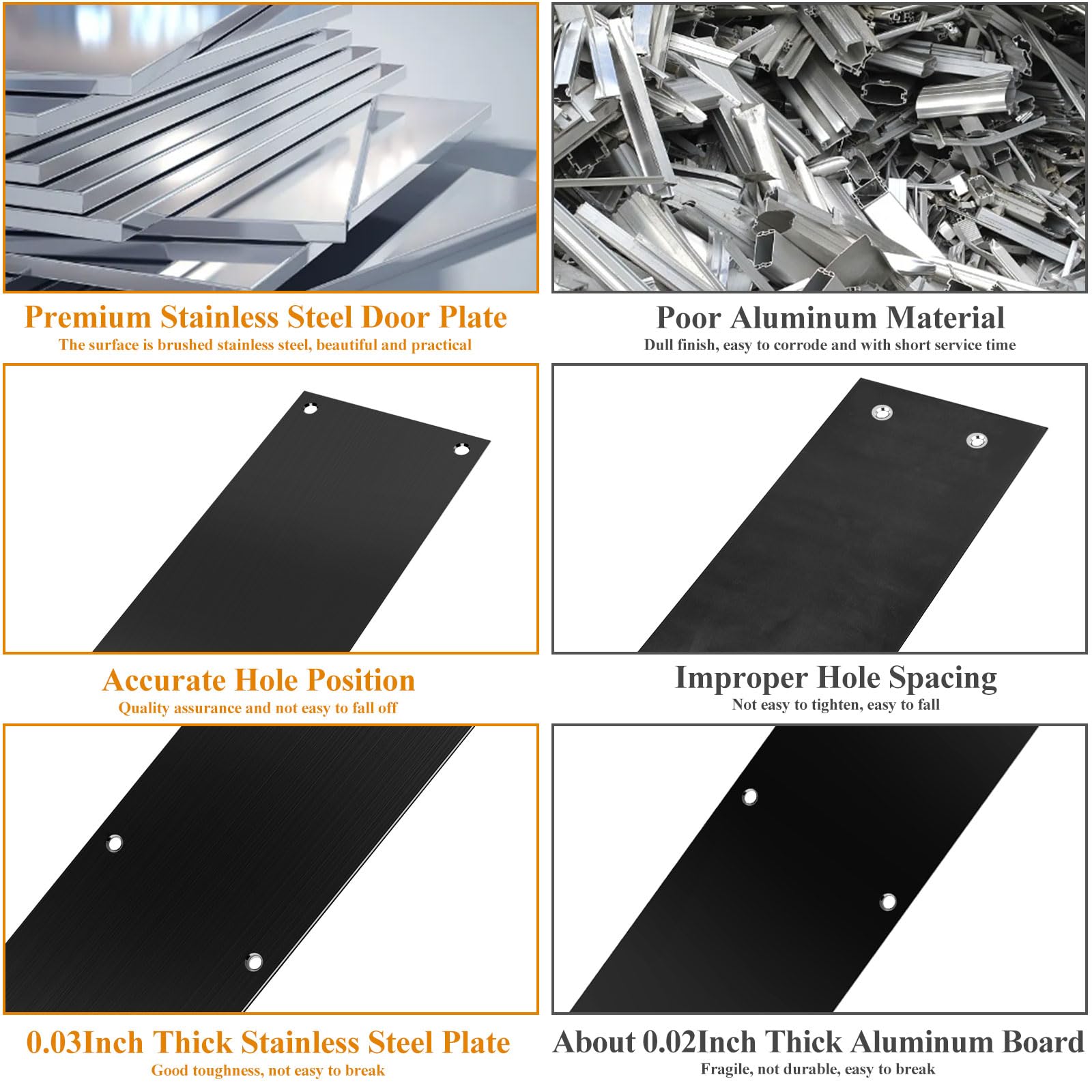 2 placas de empuje para puerta de acero inoxidable de 15 x 3.5 pulgadas, placa de empuje de puerta, placa de puerta cepillada con 12 tornillos para accesorios interiores y exteriores (negro)