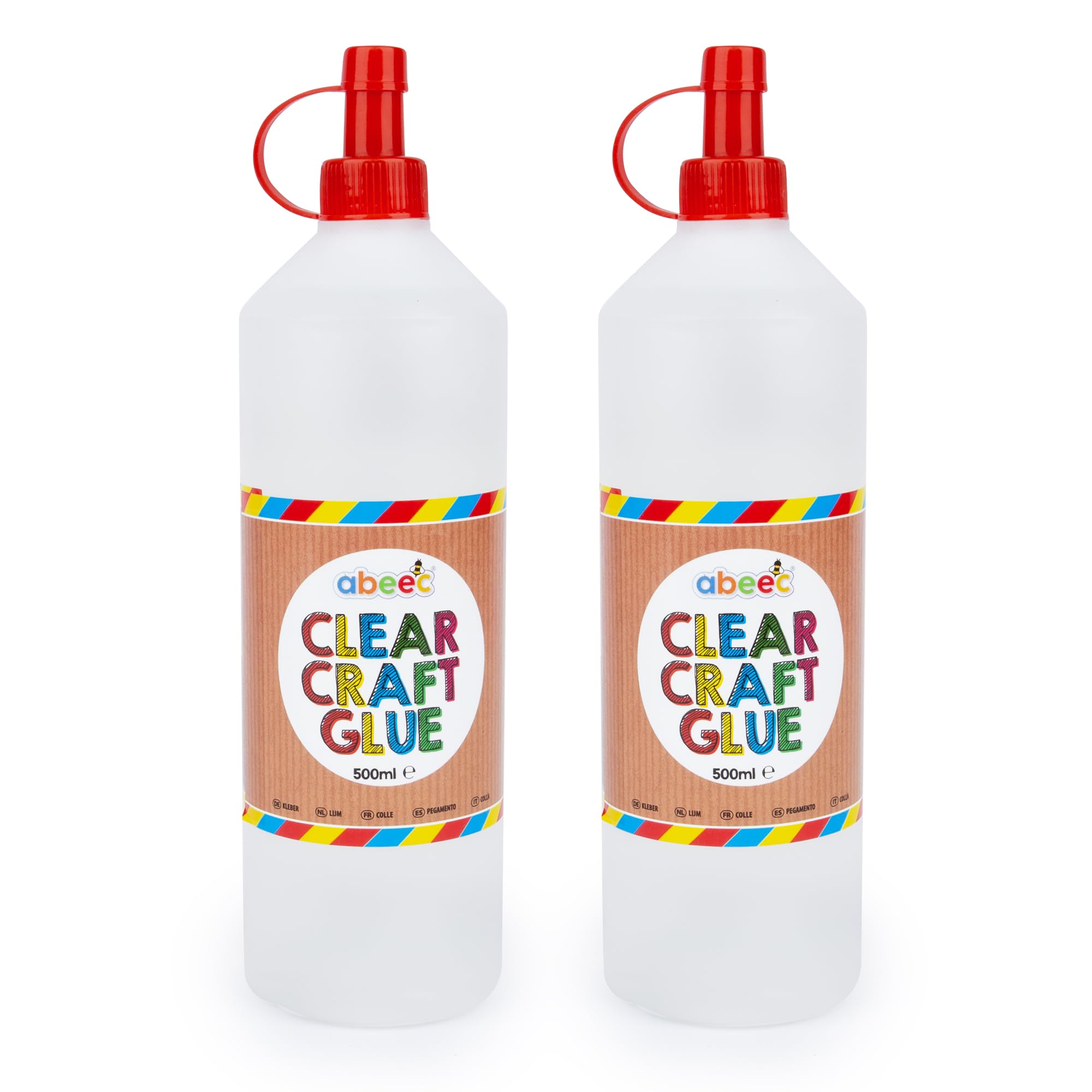 abeec Clear Craft Glue 2-Pack (500ml) | Child-Friendly PVA Adhesive for Arts, Crafts & School Projects | Non-Toxic & Washable | Ideal for Paper, Card & DIY Crafting