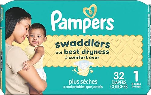Miniatura 18 de Pampers Pañales Swaddlers, talla 1 (8-14 libras), 32 unidades, absorbentes, mantiene al bebé seco y cómodo, pañal desechable seguro para la piel