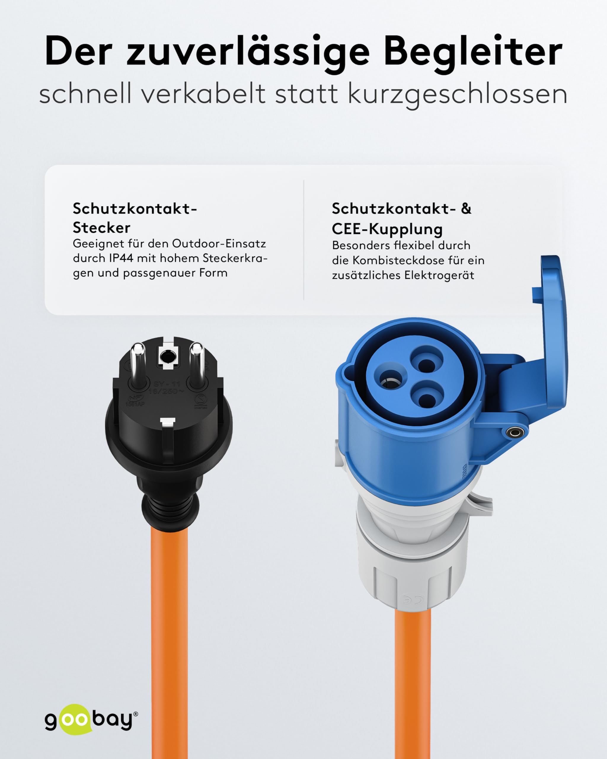 goobay CEE-Adapterkabel 5 m Schutzkontakt auf CEE-Buchse IP44 Camping Wohnwagen