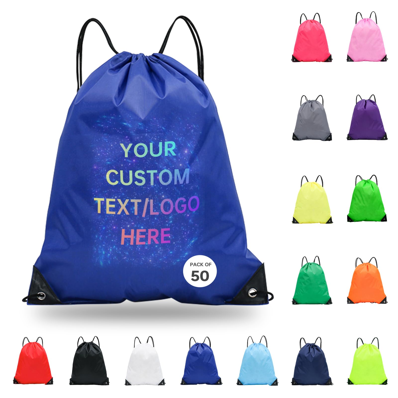 JEOHLORY pack of 50 Custom Bags With Your Logo,Drawstring Backpacks Bulk String Bag,Great for Travelling, Gym and for Everyday Use (Custom Treasure