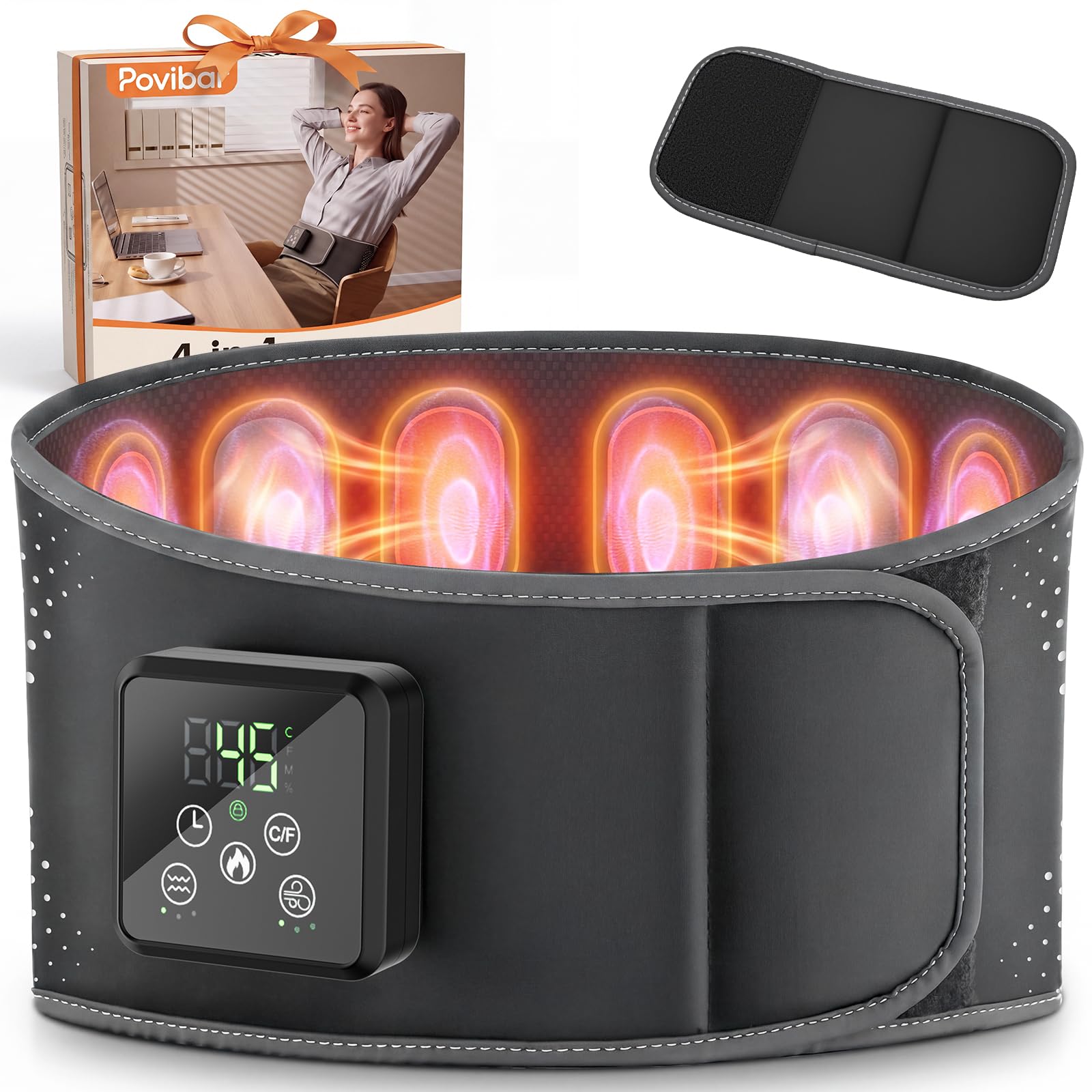 Cintura massaggiante senza fili con funzione riscaldante, massaggio Shiatsu e massaggio vibrante per schiena e lombare, cintura termica elettrica con batteria da 4000 mAh, touch screen LCD, 10 livelli