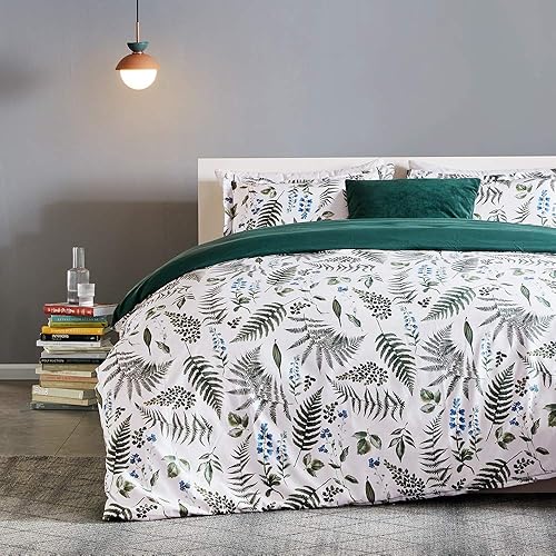 SLEEP ZONE Juego de funda de edredón estampado de flores barroco 120 gsm, cierre de cremallera ultra suave, lazos de esquina, azul barroco, king