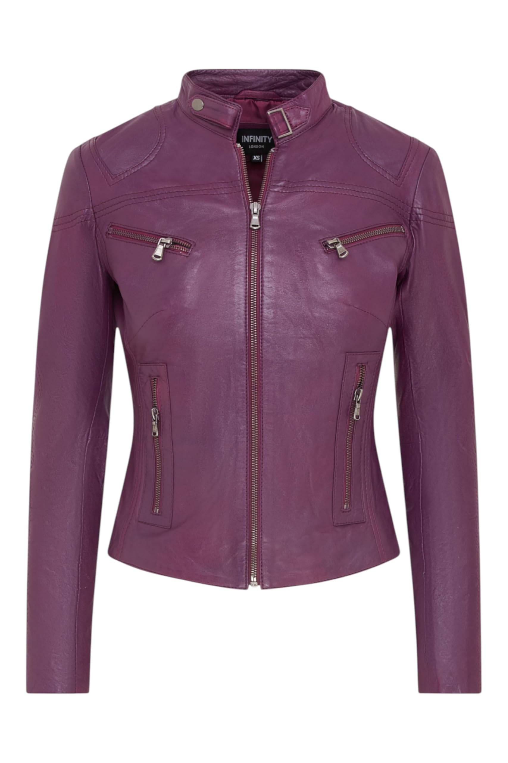 Infinity Leather Women's Purple Classic Real Leather Biker Moto Fashion Slim Fit Jacket