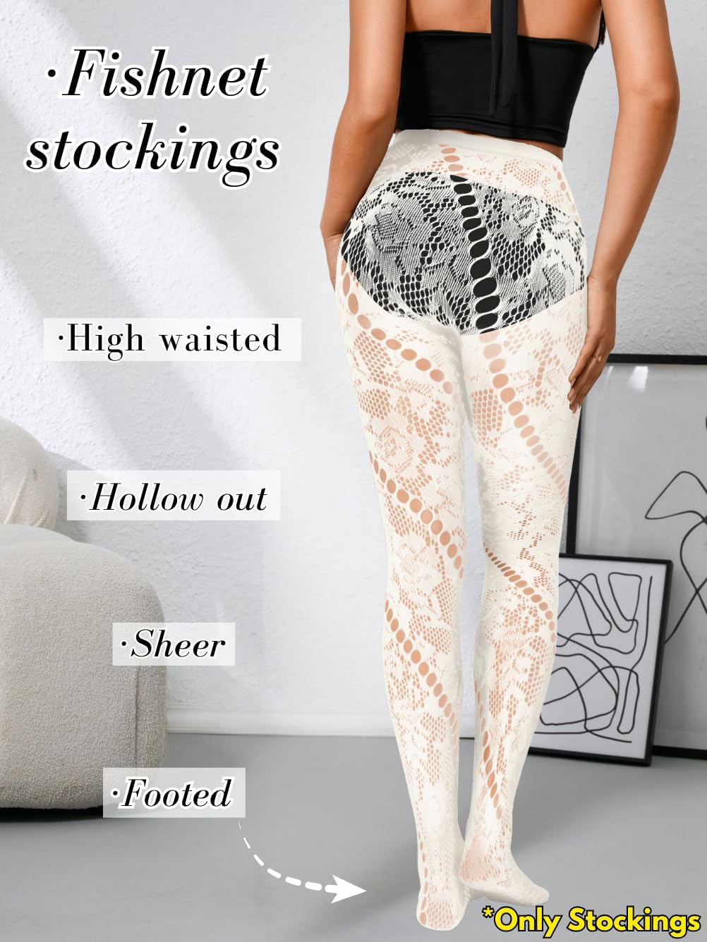 Patterned Tights,Floral Fishnet Stockings For Women,Goth Outfits Rave Festival Halloween - Image 3