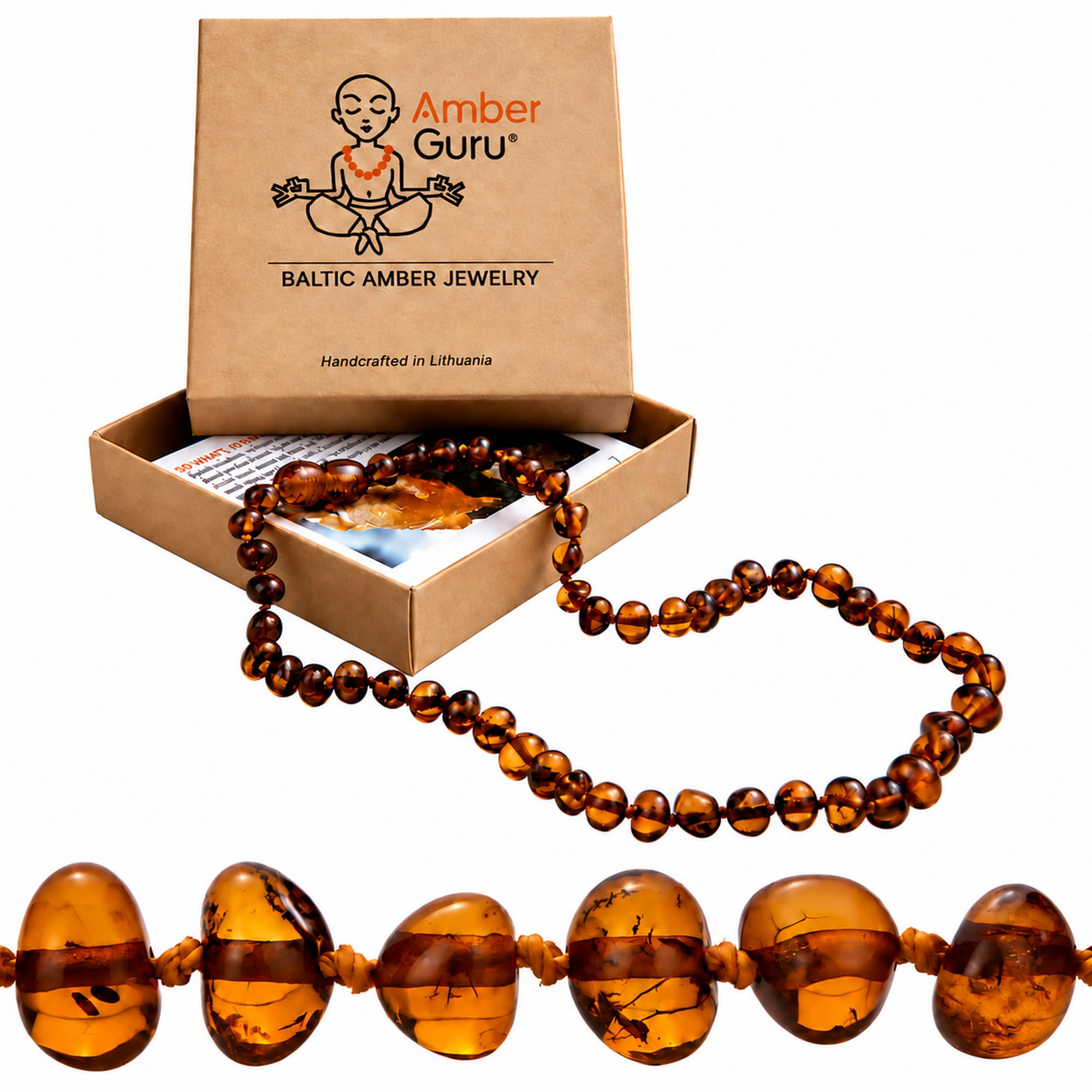 Amber Guru Baltic Amber Necklace (Authentic, Certified) - 12.5 inches - Unisex Jewelry - Polished Real Amber Beads - Proud to Deliver Genuine Baltic Sea Wonder - Handmade