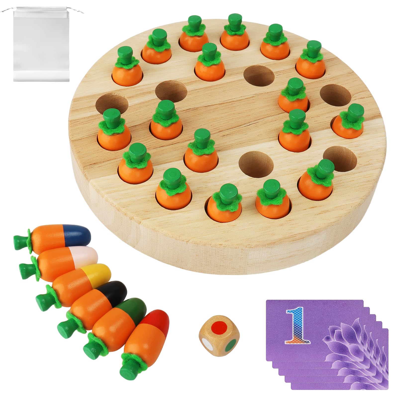 JOYBOY Montessori Carrot Memory Educational Toys for Children Wooden Helps Improve Memory and Color Perception, Games for 3-8 Years, Children's Day Gift, Birthday