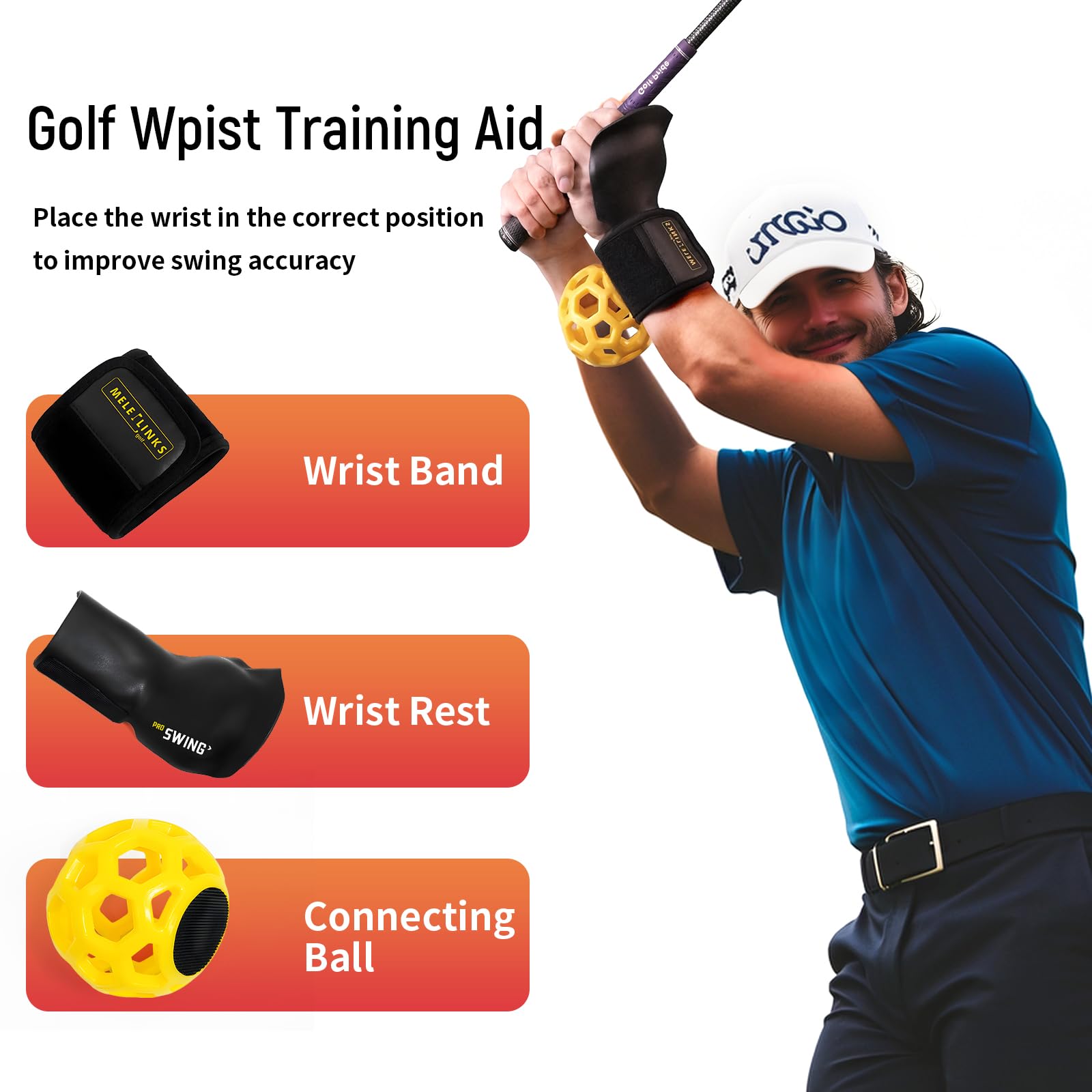MELE LINKS Golf Swing Trainer, Golf Training Aid, Golf Wrist Training Aid, Golf Swing Training Aid, Golf Training Aids, Golf Swing Trainers, Essential Swing Posture Corrector for Beginners #A