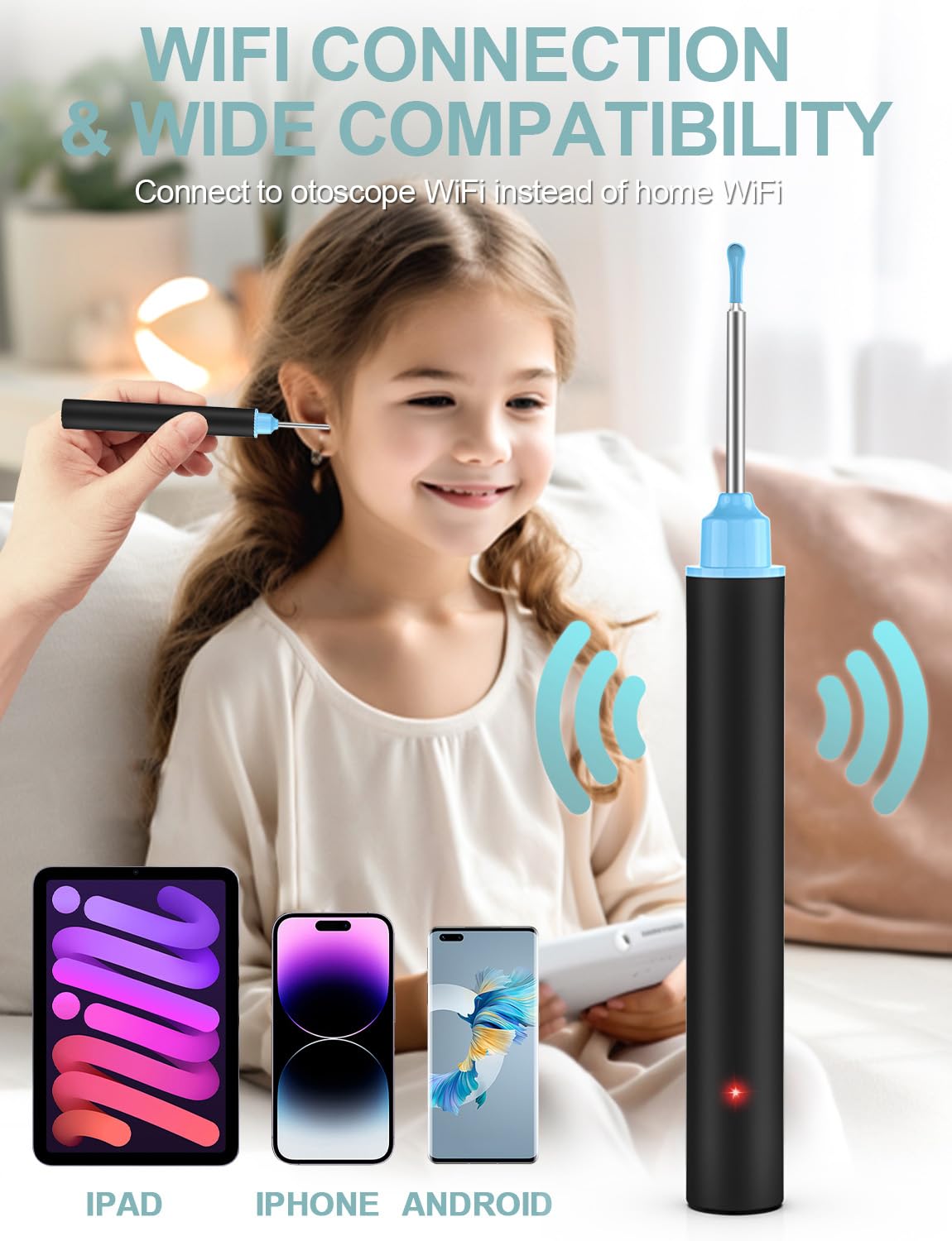 Otoscopio 1920P HD WIFI Wireless Digitale Endoscopio Telecamera con 6 Luci LED per Orecchio Compatibile con iOS e Android per Bambini Adulti e Animali Domestici