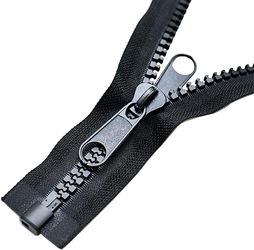 Miniatura 2 de Sawoake #10 - Cremalleras grandes de plástico de 84 pulgadas, cremallera doble deslizante negra, cremallera larga grande para coser, cama elástica,