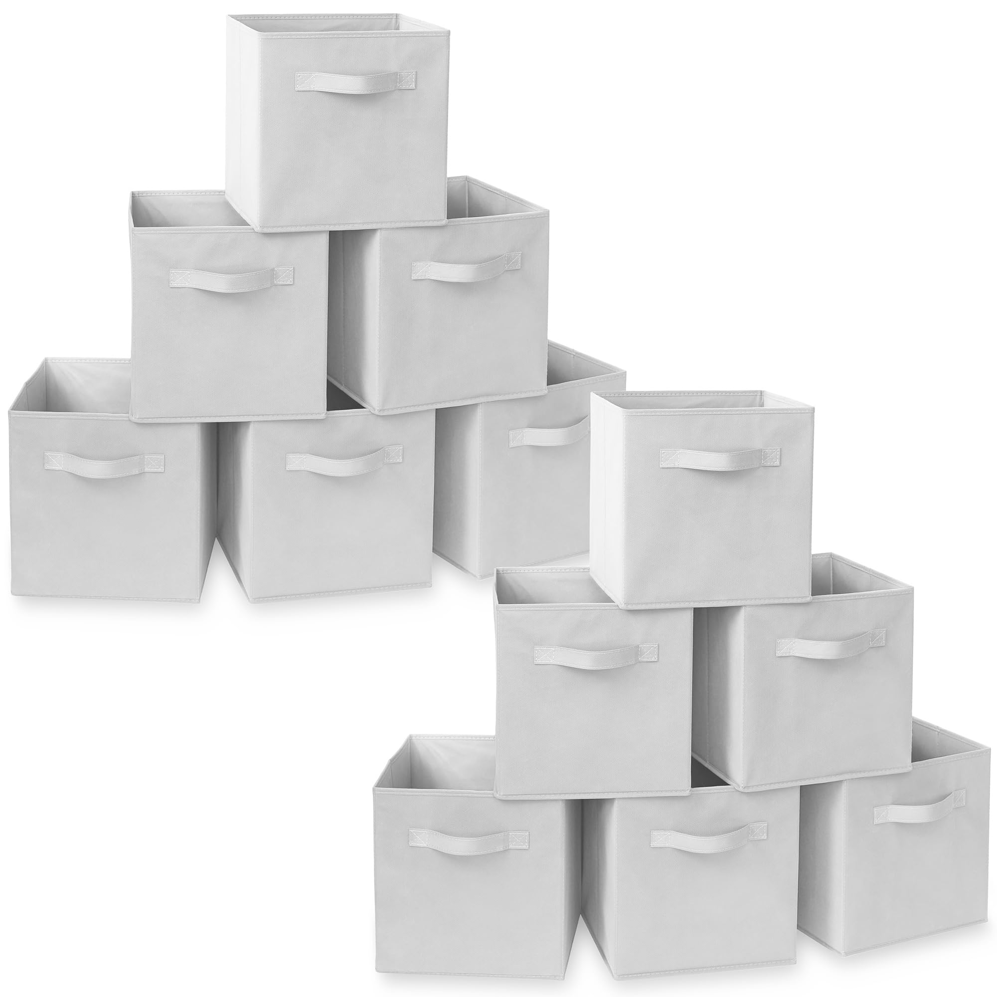 Casafield Set of 12 Collapsible Fabric Cube Storage Bins, White - 11" Foldable Cloth Baskets for Shelves, Cubby Organizers & More