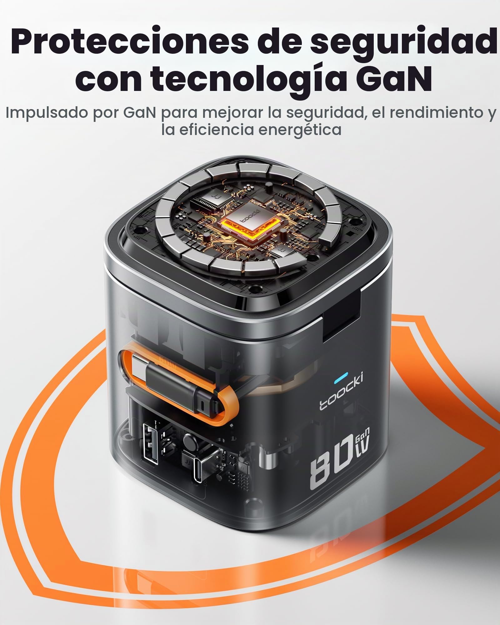 toocki Estación Carga 80W, 6 en 1 Cargador GAN con Cable USB C Retráctil | Cargador Carga Rápida USB-C Múltiple para Casa/Oficina, Compatible con Watch/AirPods, Diseño Compacto, Protección Segura