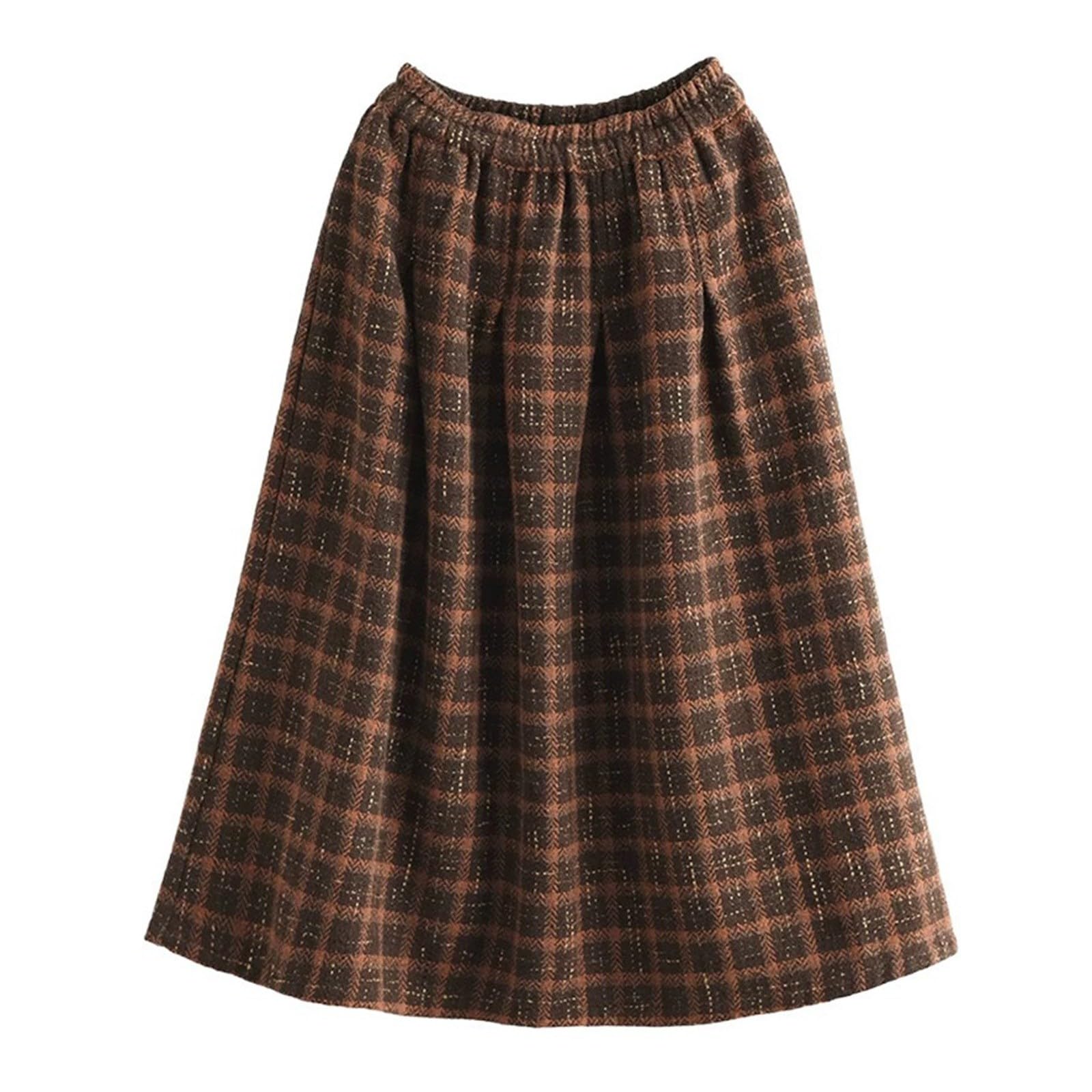 2026 Falda a cuadros de invierno para mujer de longitud midi para un atuendo cálido, elegante e informal. Falda de línea A con bolsillos.