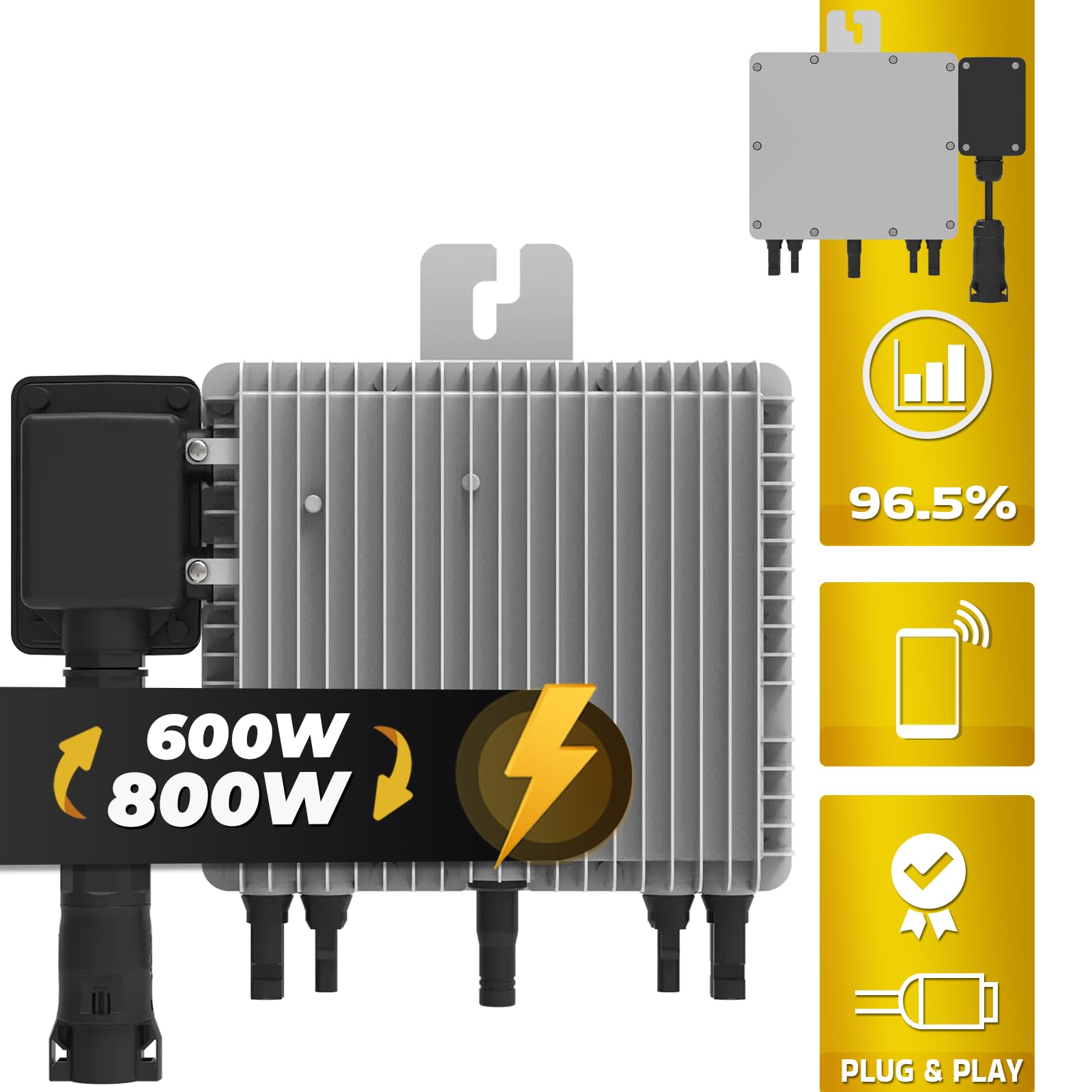 DEYE Mikro-Wechselrichter 800 W SUN-M80G4-EU-Q0 für Balkonkraftwerk, IP67 wetterfest, Plug&Play Installation, 2 MPPT, WiFi, Micro Inverter