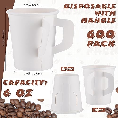 Miniatura 2 de Tioncy Paquete de 600 tazas de té desechables con asa, tazas de té de papel de 6 onzas para café, cóctel, té, cacao, jugo y más