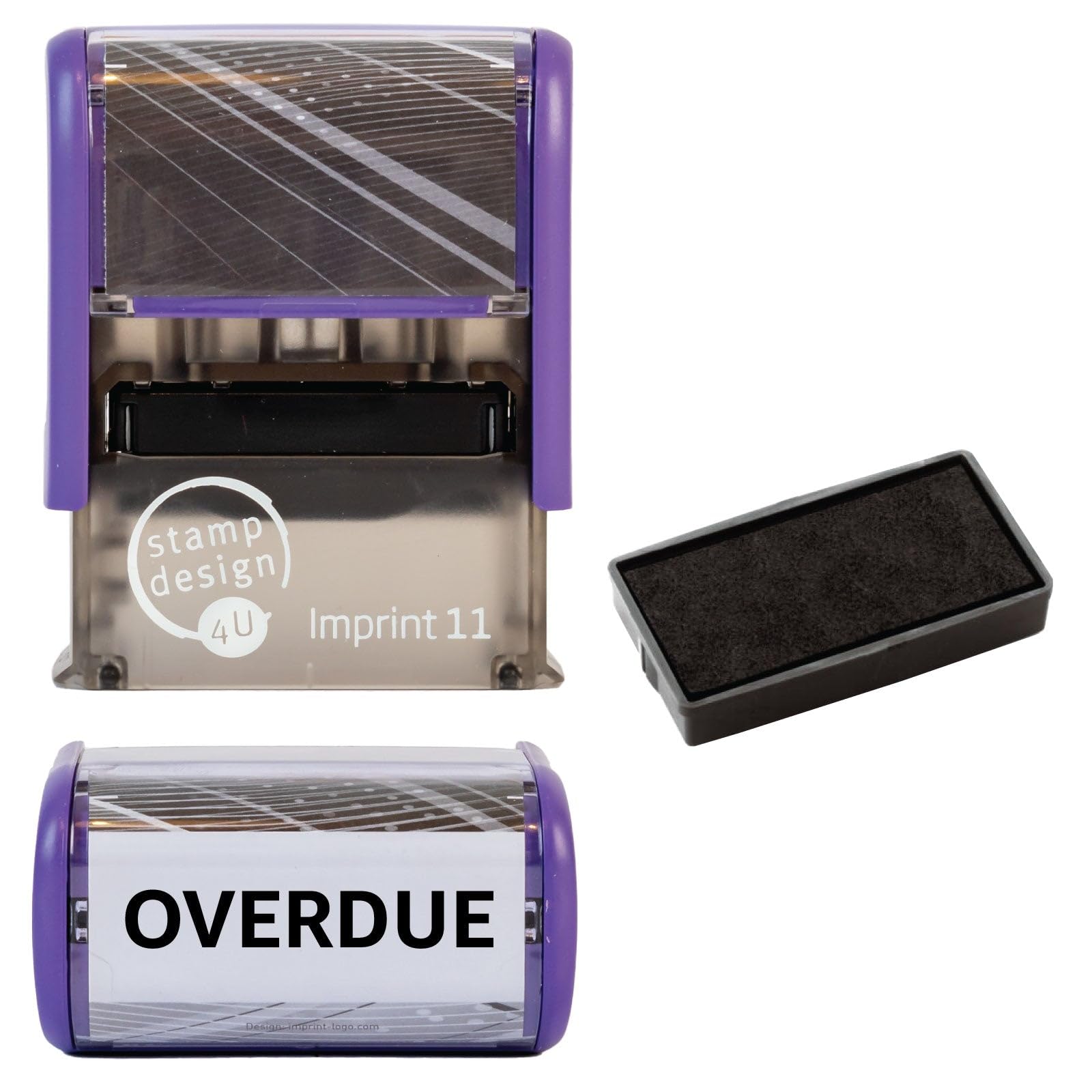 Overdue Self Inking Rubber Stamp for Stamping Your Overdue Documents - Black Overdue Stamp with 1 Extra Inkpad